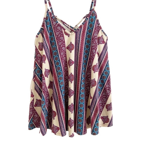 Striped Maroon Tank Top Tie at Back Medium - Picture 9 of 9